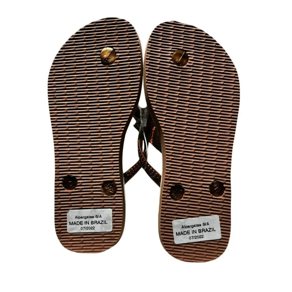 Havaianas Girls Floral Leopard Print Flip Flops Bronze Straps Size 2Y Kids